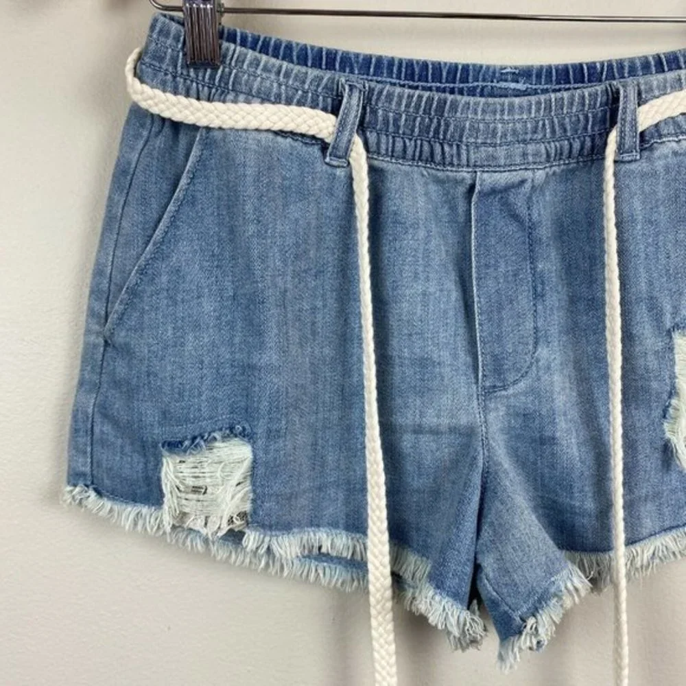 Aerie Denim Shorts S Blue‎ Jean Belted Cut Off Fray Hem Distressed New